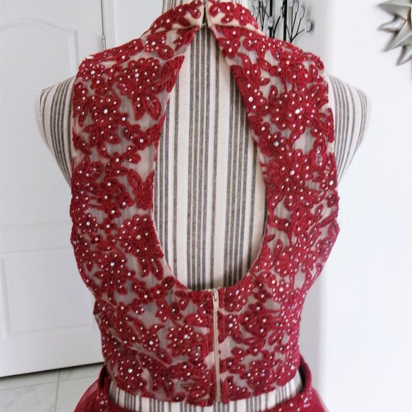 Jodi Kristoper 2 Piece Cropped Skirt Set Cranberry Red Sparkly Formal  11 / M - Picture 9 of 15